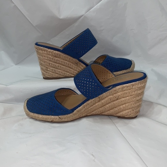 FRANCO Sarto Blue Perforated Leather Wedge Espadrilles Size 6 - Picture 7 of 11